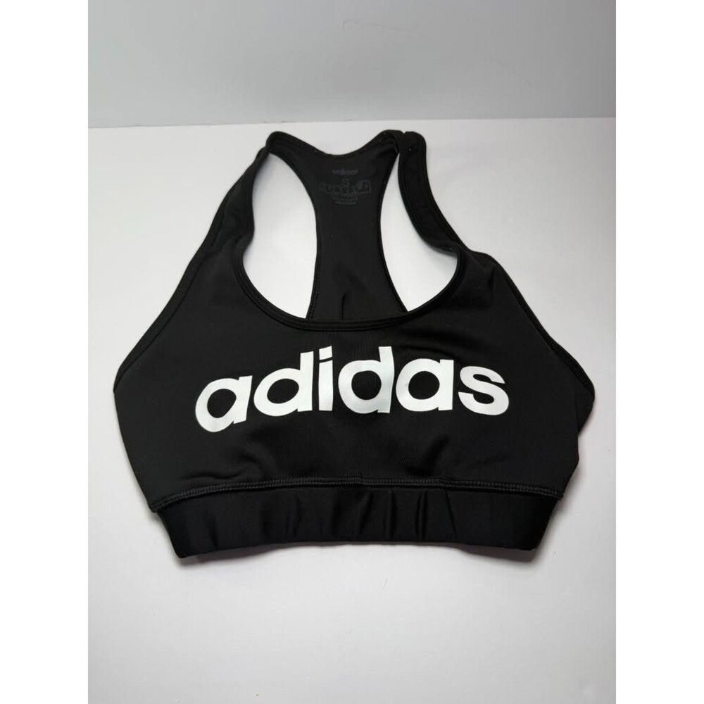 Adidas Sports Bra – Black with White Logo  Racerback Climalite Size XS Pre‑Loved